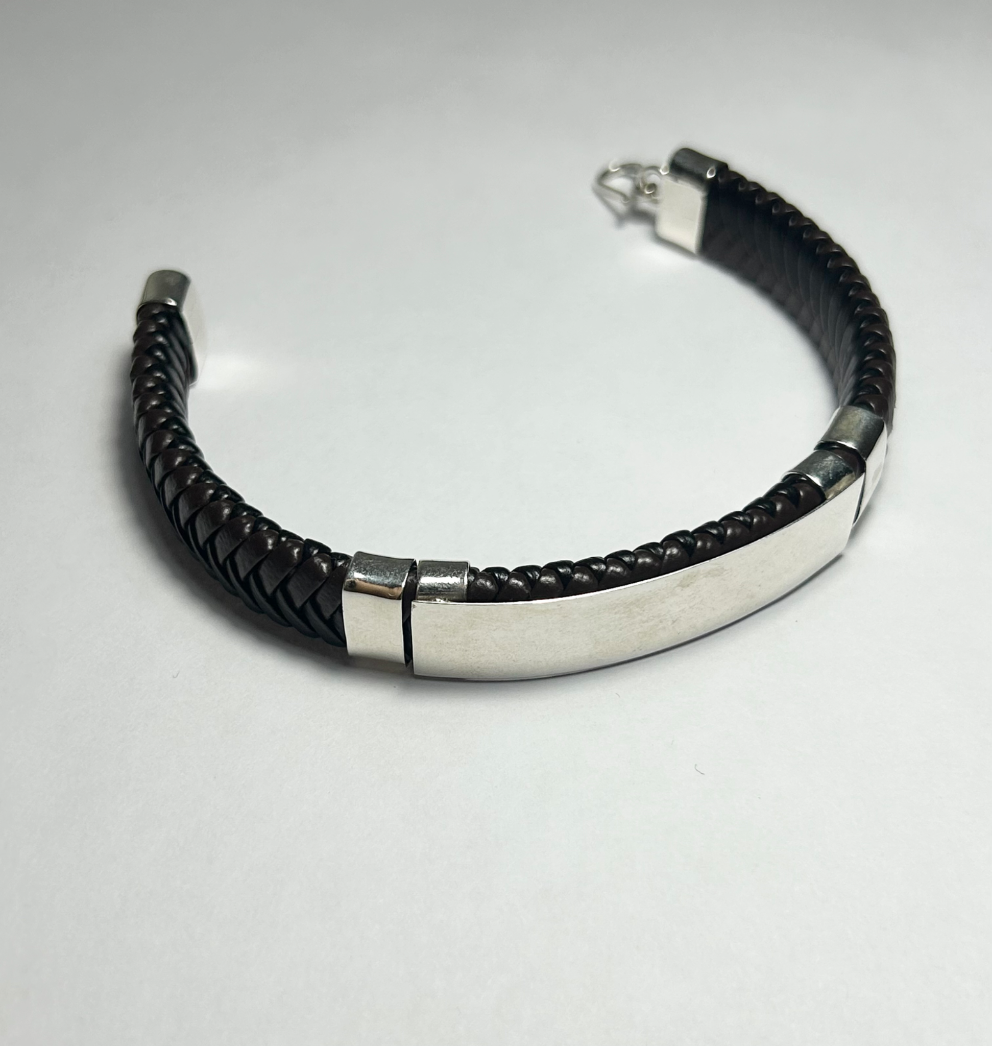 Braided Leather & Silver Bar Bracelet